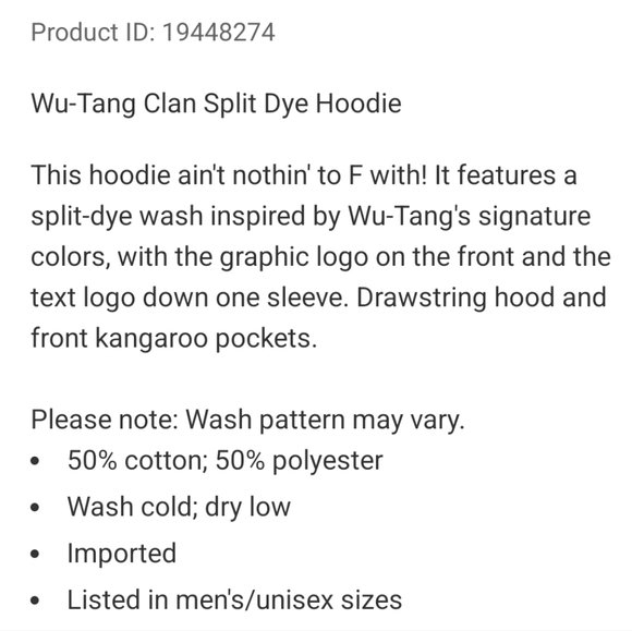 NWT Unisex Wu-tang Clan Split Dye Hoodie - Picture 4 of 4